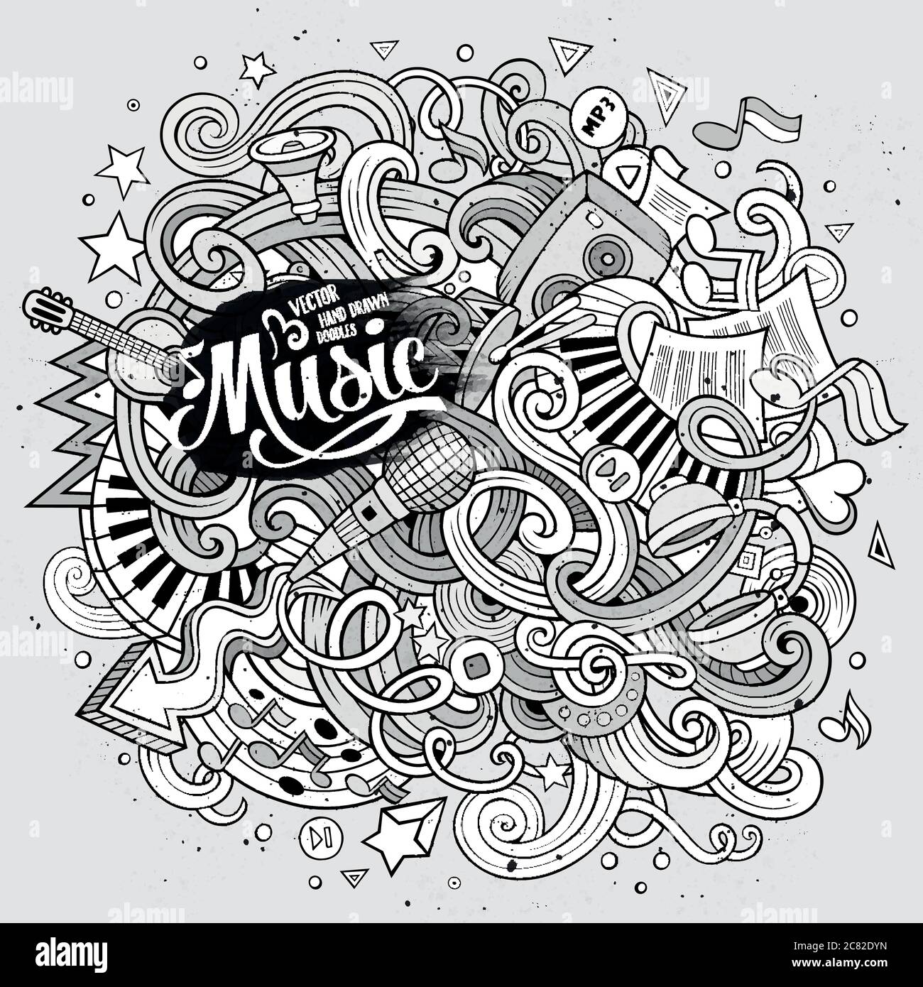 Cartoon hand-drawn doodles Musical illustration Stock Vector Image ...