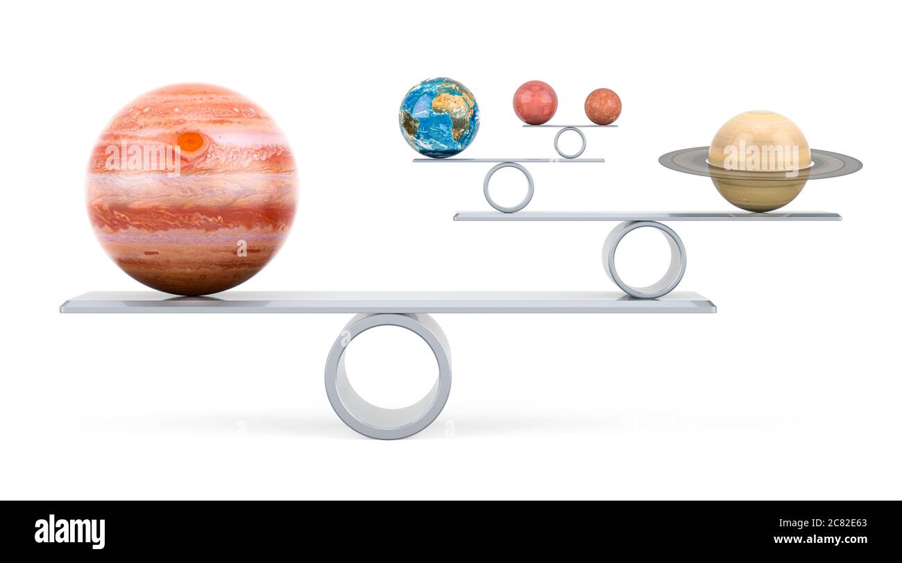 Balance from planets of solar system, 3D rendering isolated on white background Stock Photo