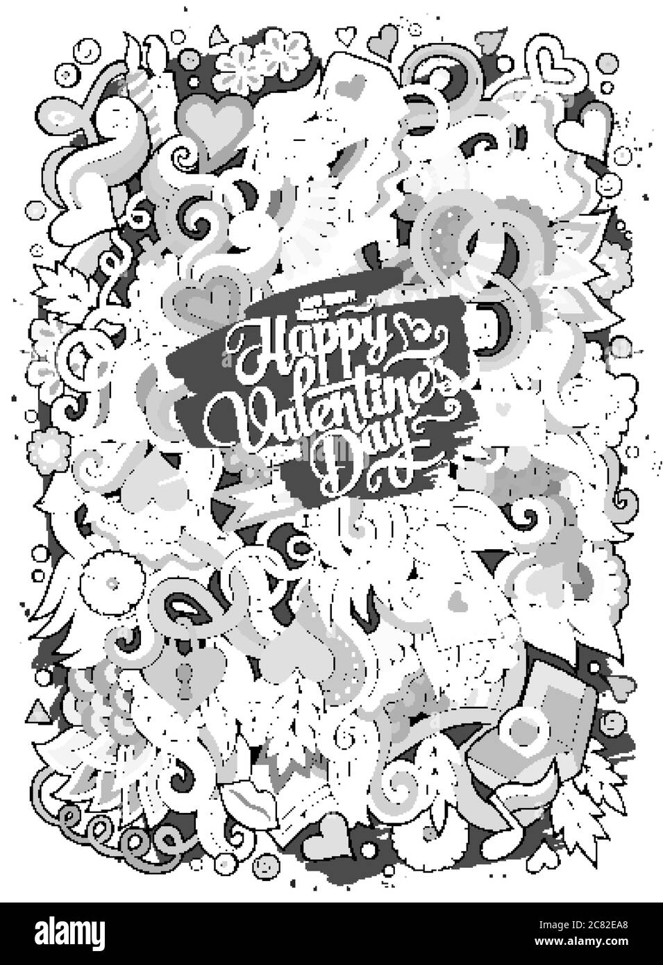 Cartoon cute doodles hand drawn Valentines Day illustration Stock ...