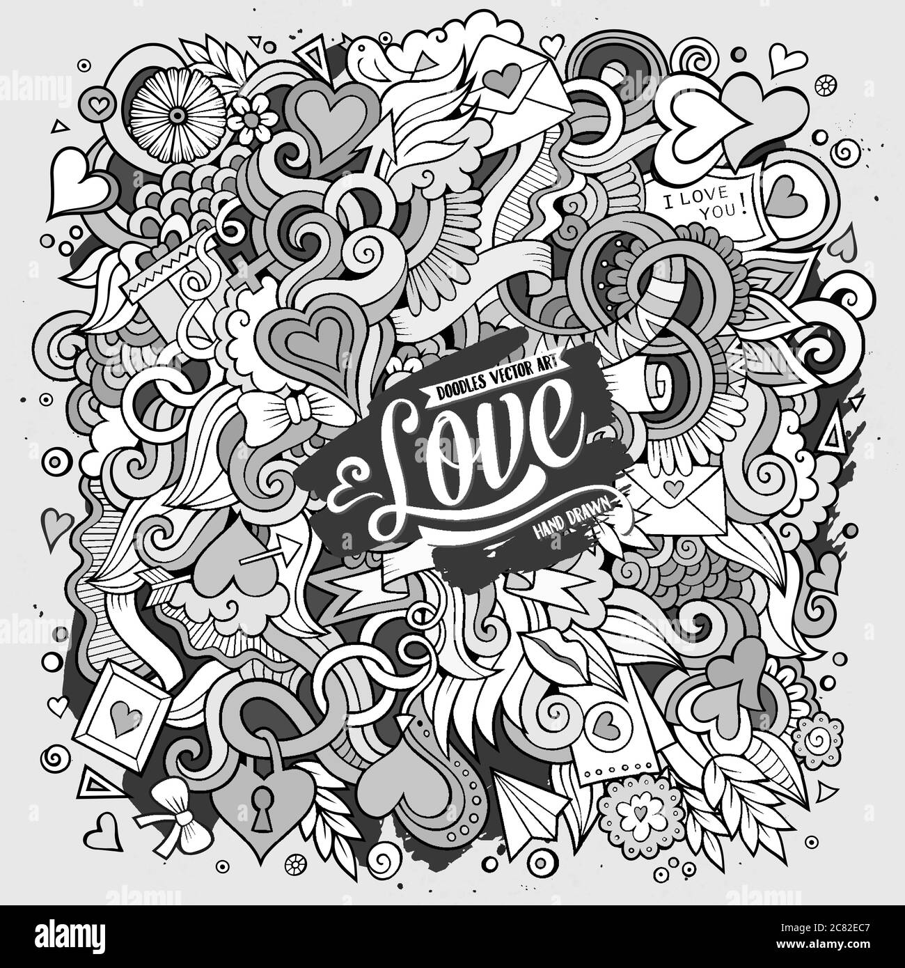 Cartoon cute doodles hand drawn Valentines Day illustration Stock ...