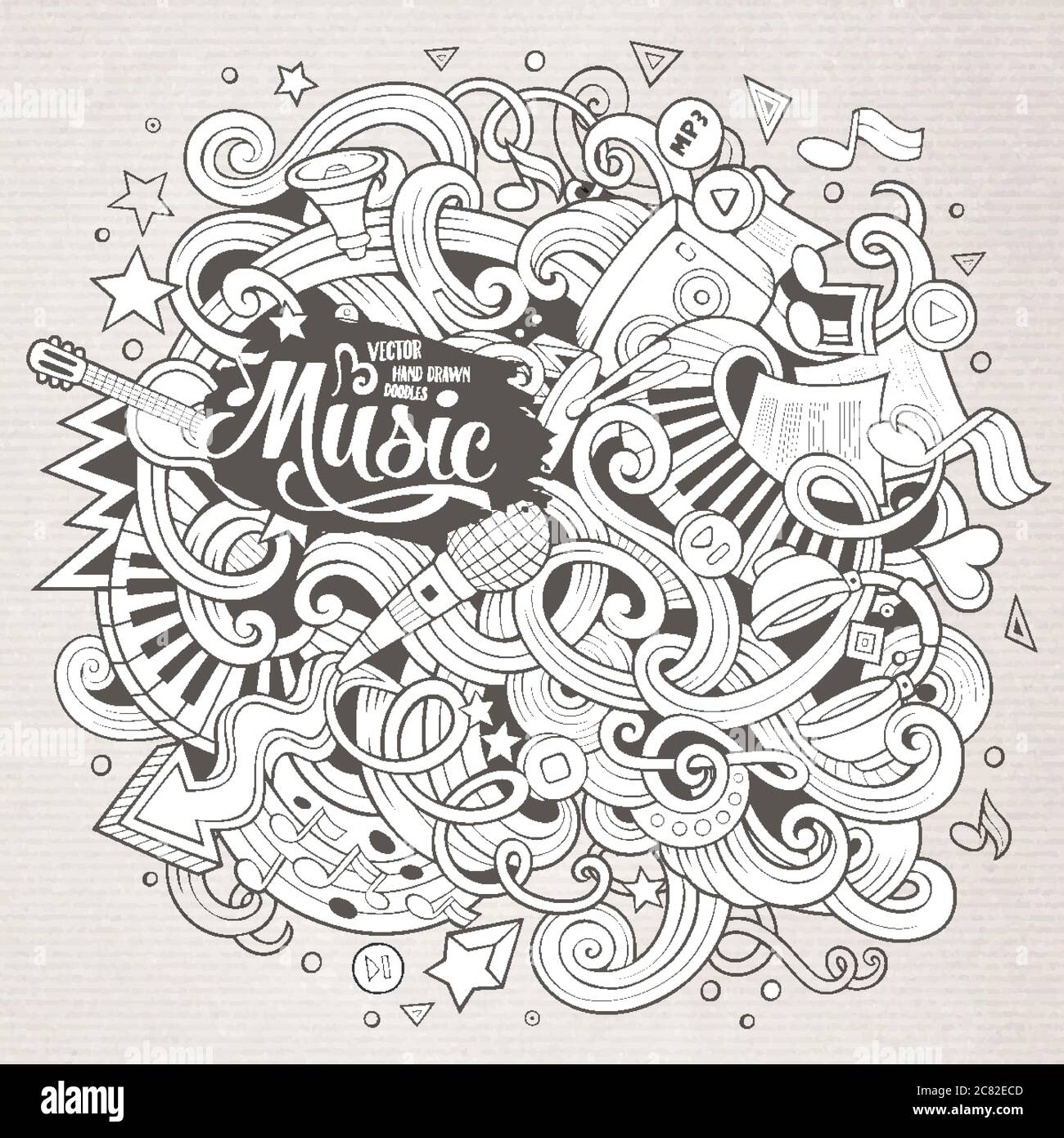 Cartoon hand-drawn doodles Musical illustration Stock Vector Image ...