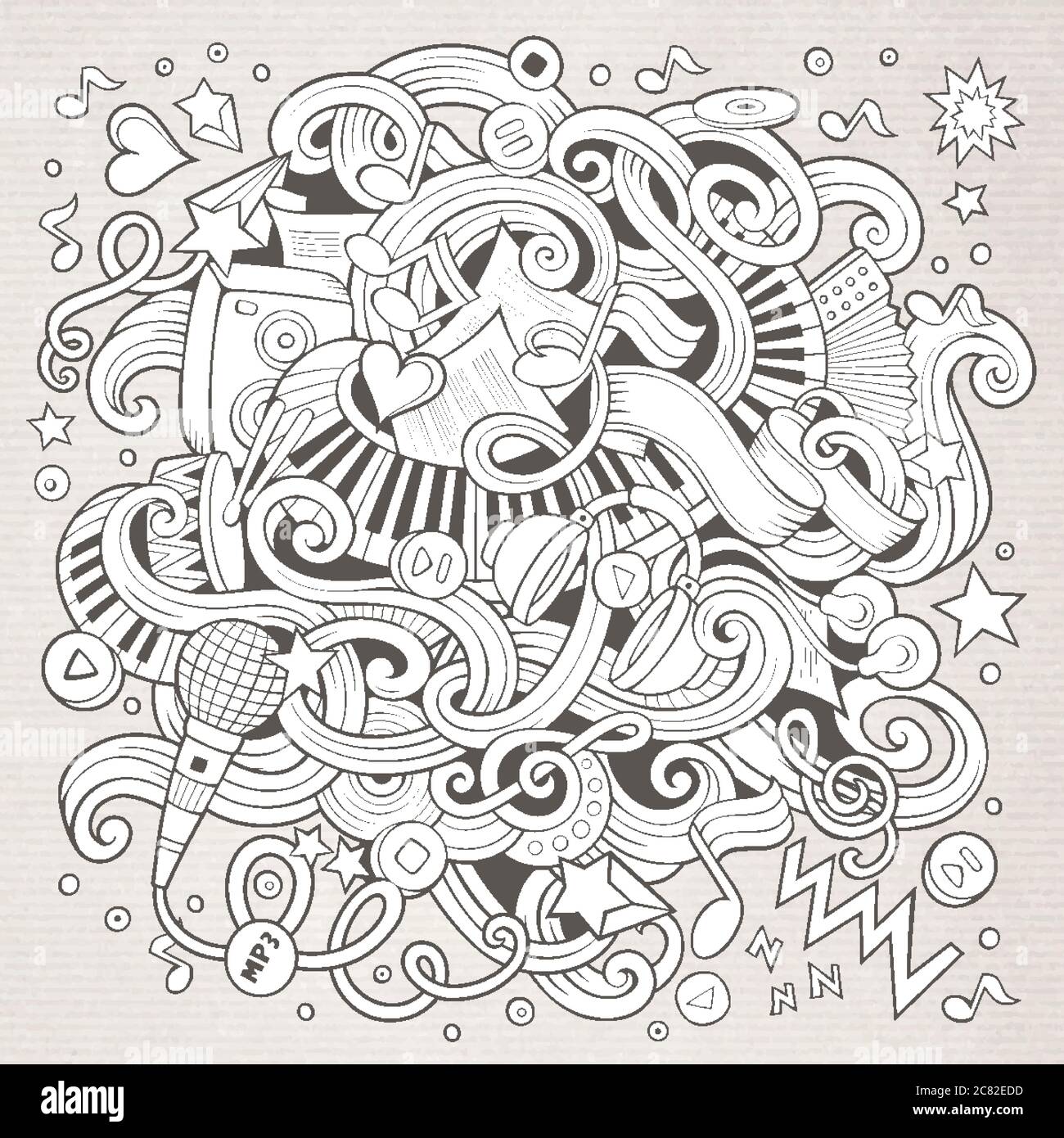 Cartoon hand-drawn doodles Musical illustration Stock Vector Image ...