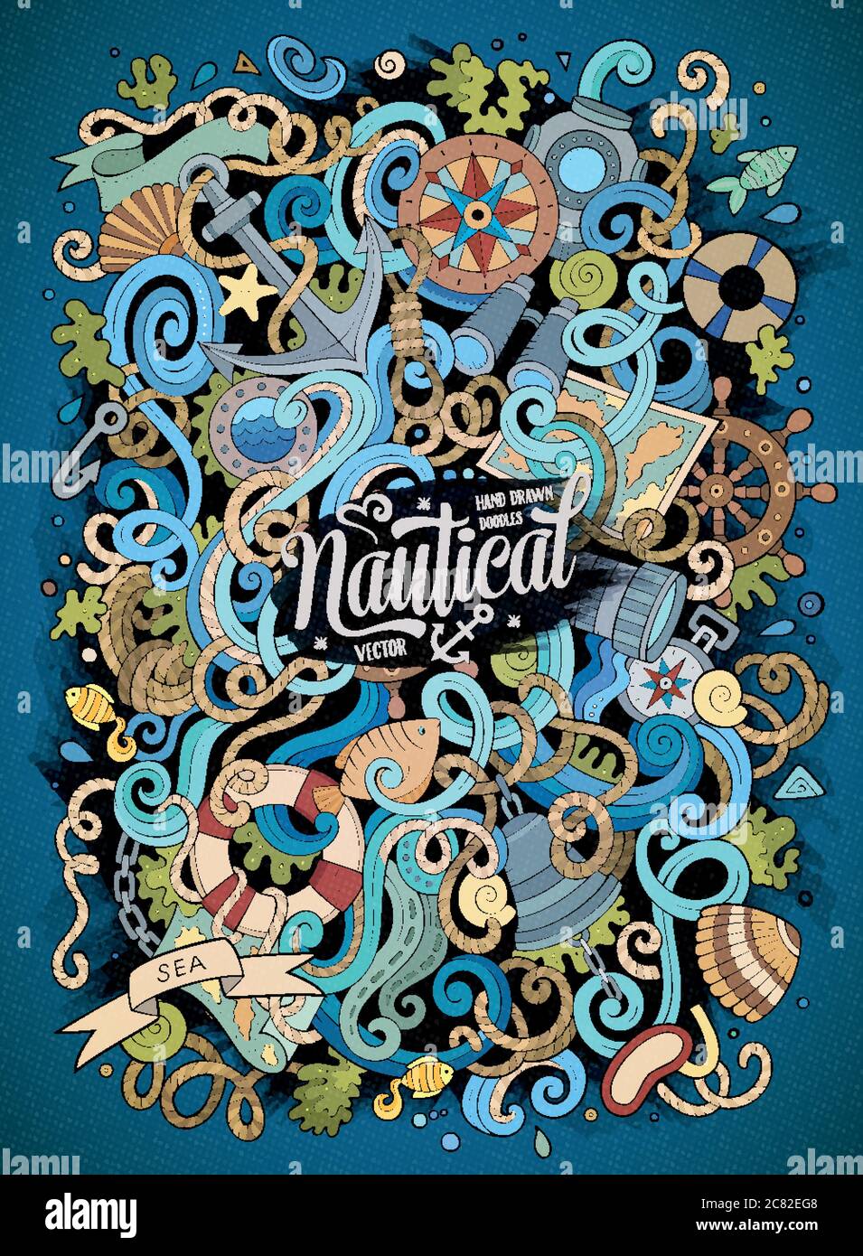Cartoon vector nautical doodle illustration Stock Vector Image & Art ...