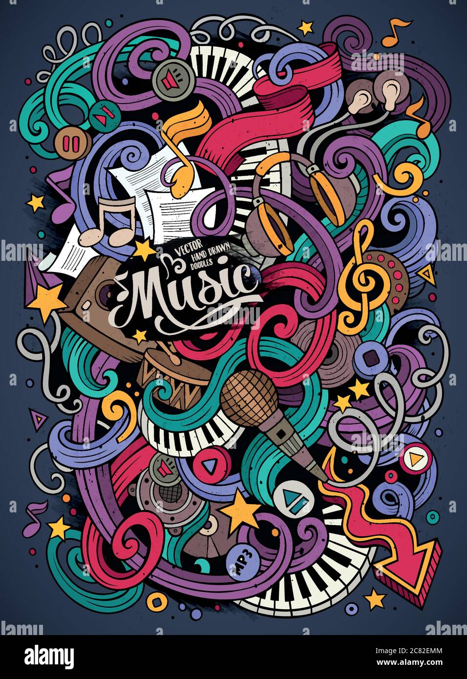 Cartoon hand-drawn doodles Musical illustration Stock Vector Image ...