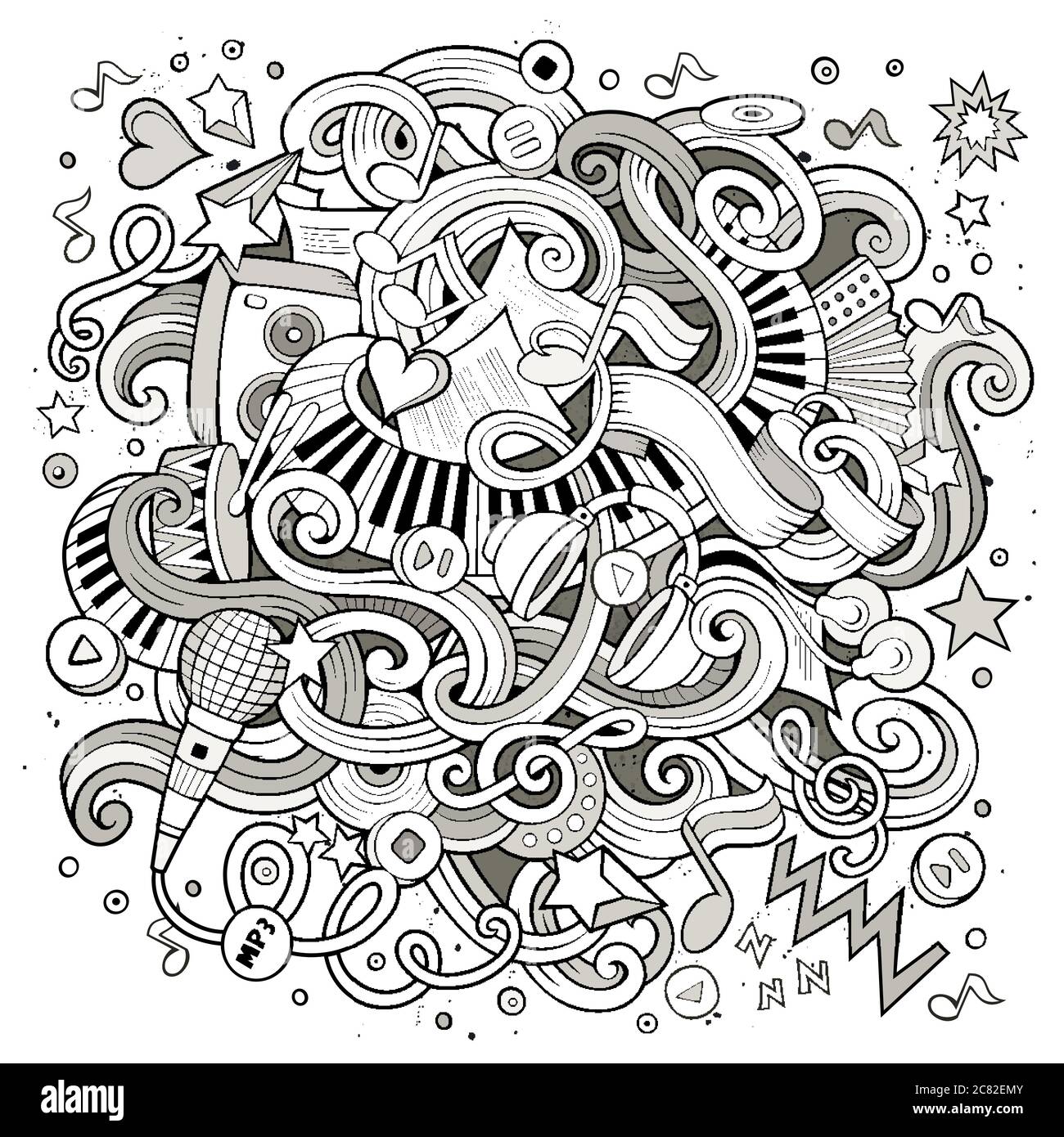 Cartoon hand-drawn doodles Musical illustration Stock Vector Image ...