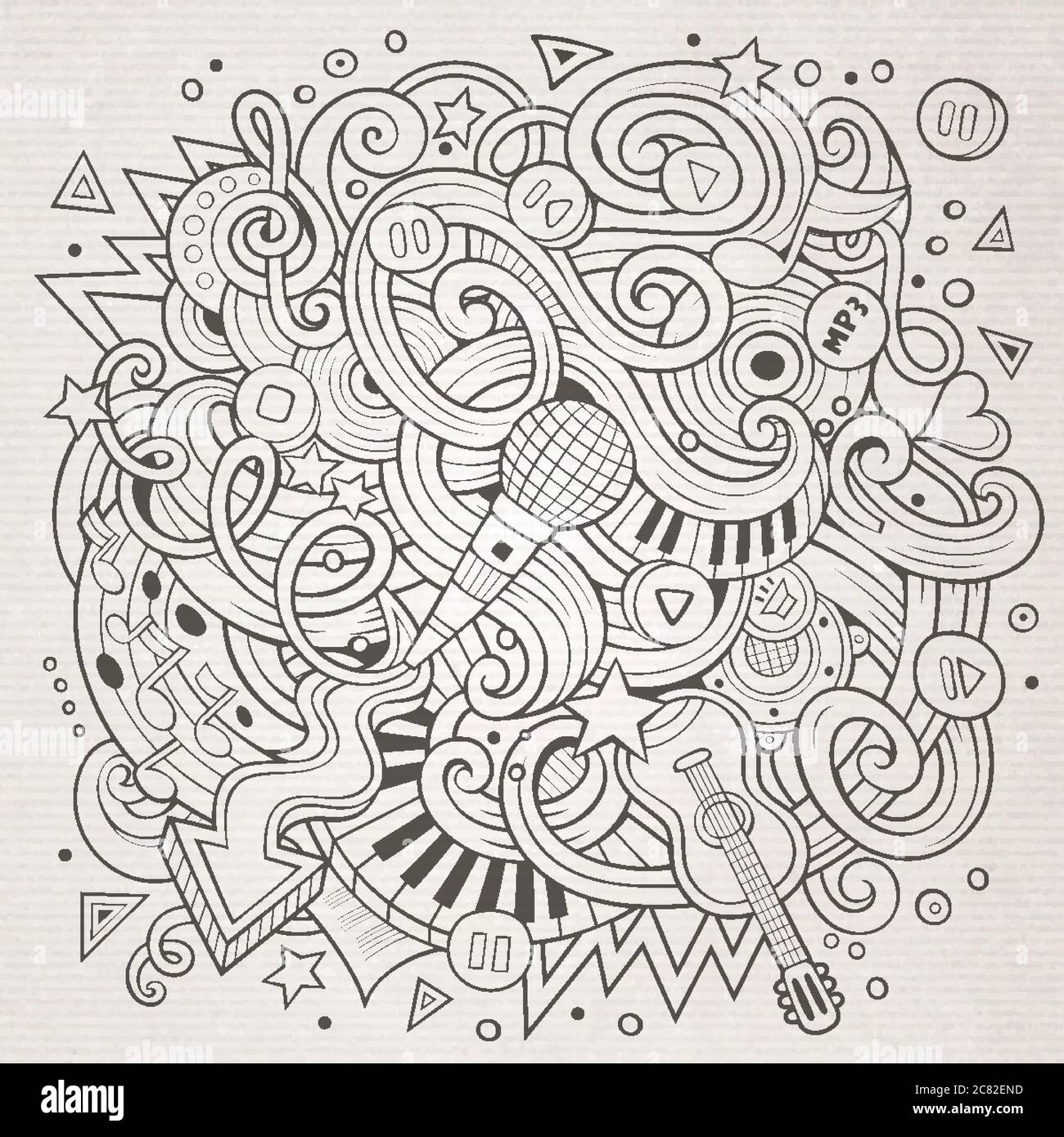 Cartoon hand-drawn doodles Musical illustration Stock Vector Image ...