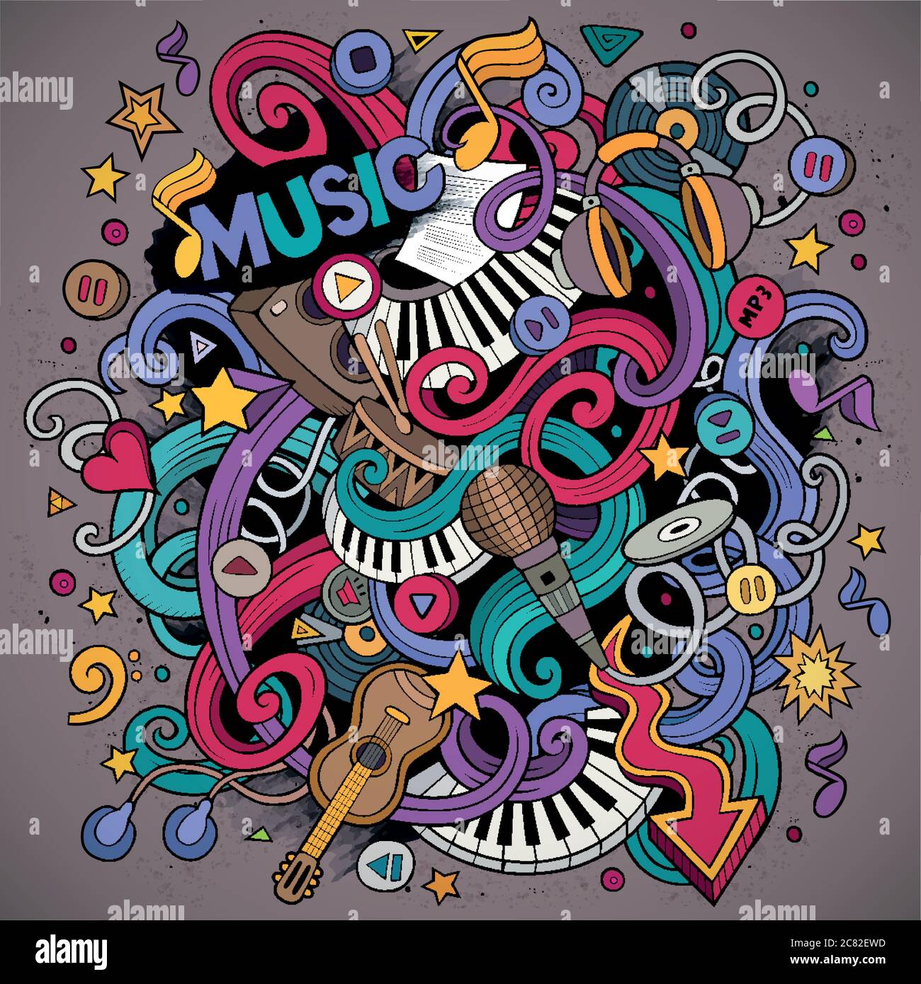 Cartoon hand-drawn doodles Musical illustration Stock Vector Image ...