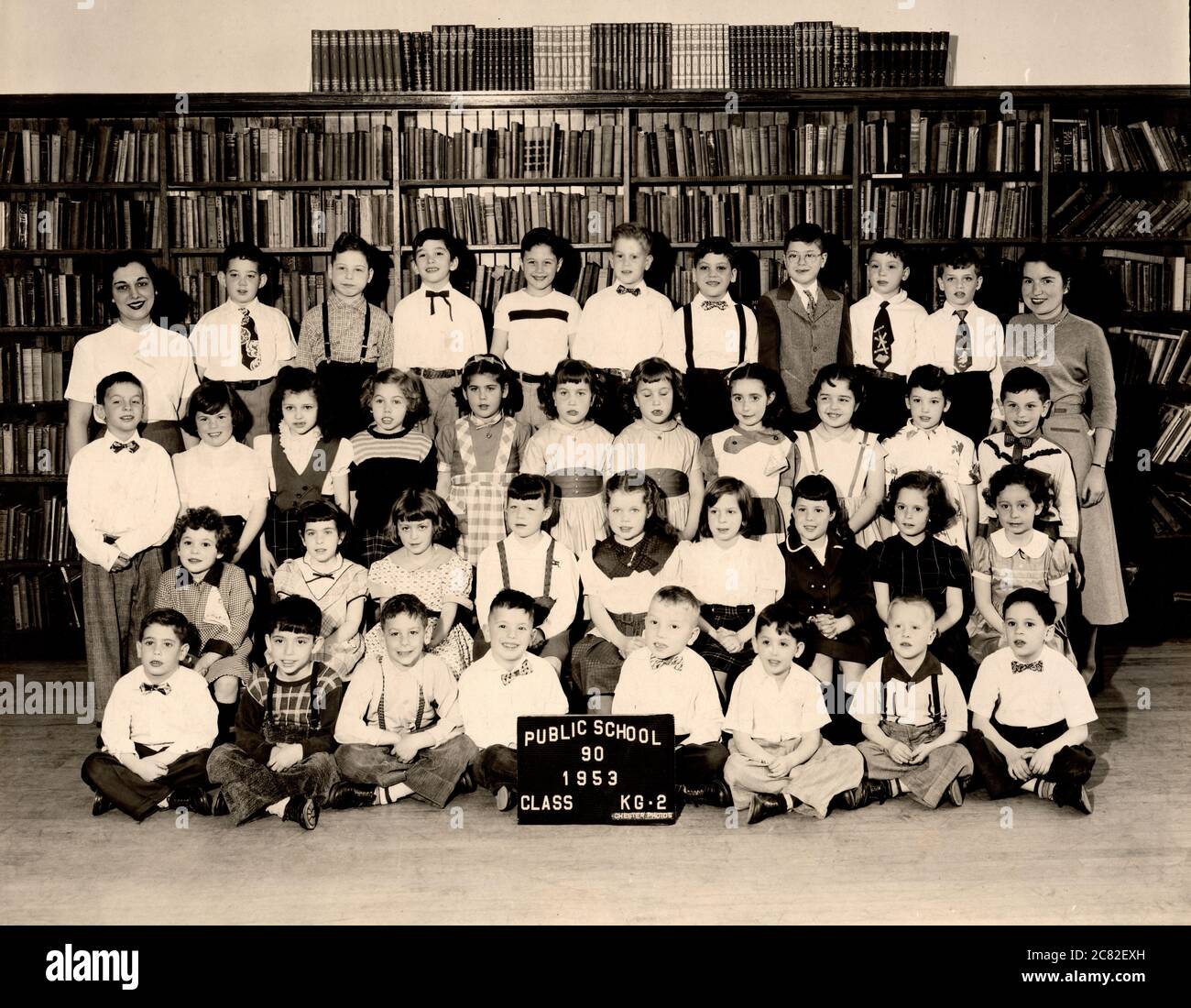 Vintage photograph of a school classroom photo of students taken 1953, NY,  USA. Stock Photo
