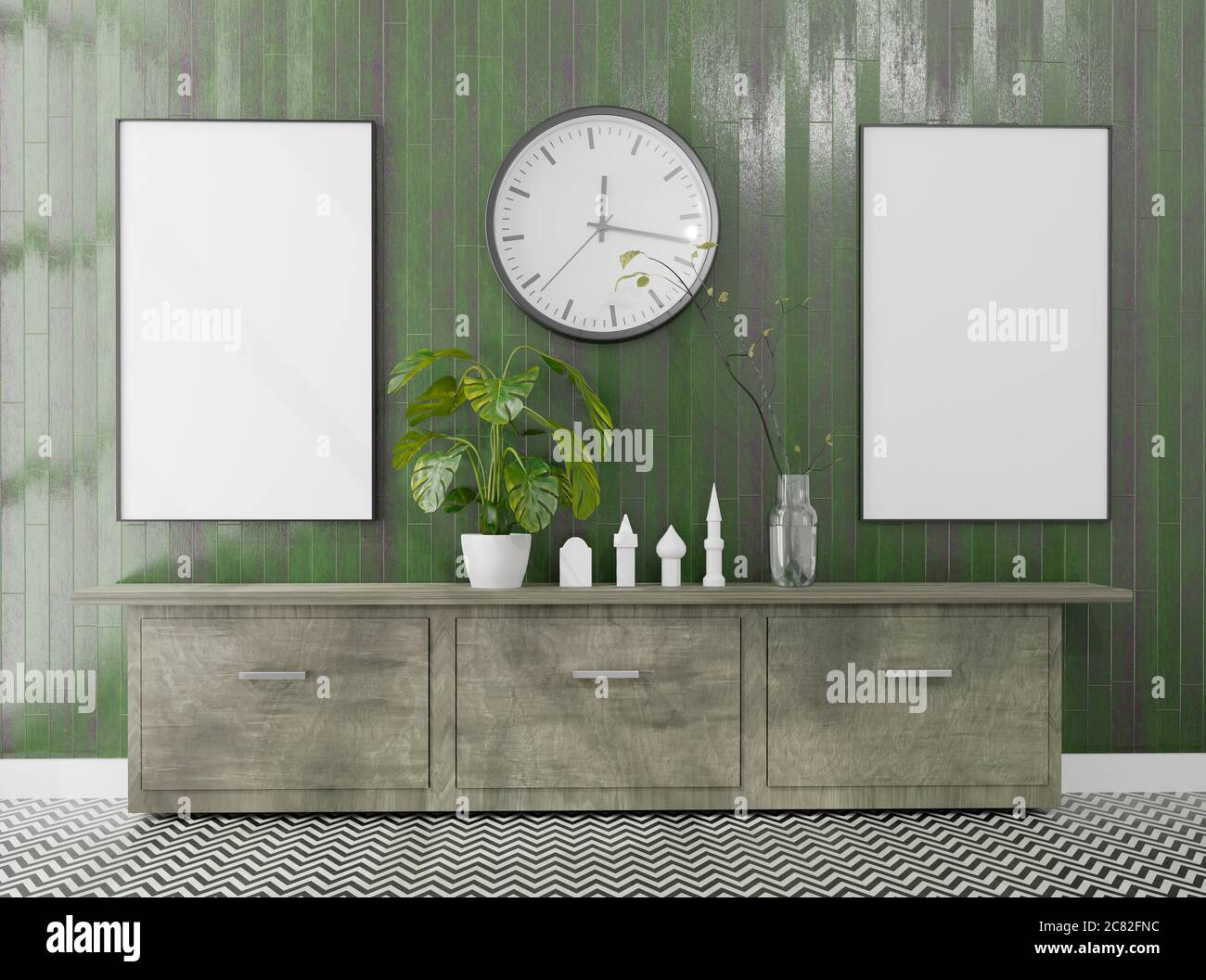 Empty Room With A Blank Canvas . 3d rendering Stock Photo