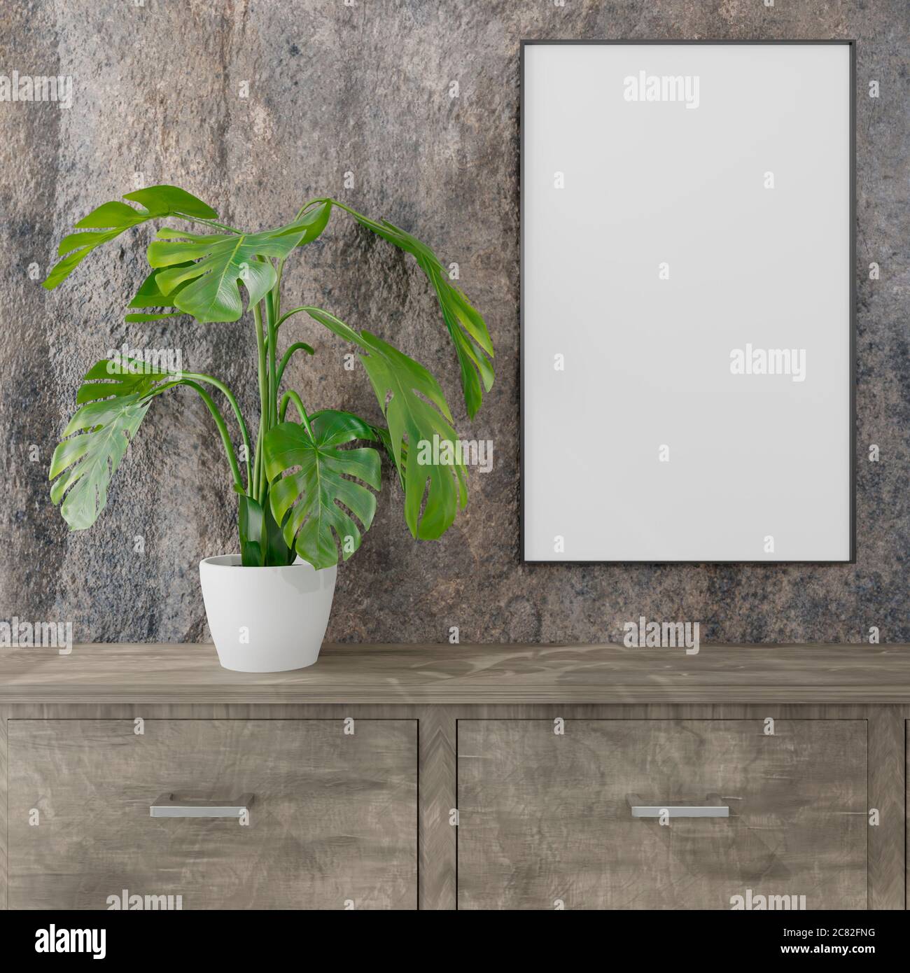 Empty Room With A Blank Canvas . 3d rendering Stock Photo