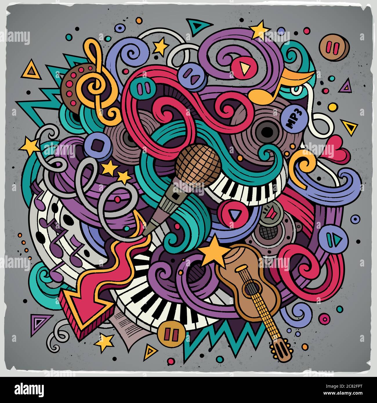 Cartoon hand-drawn doodles Musical illustration Stock Vector Image ...