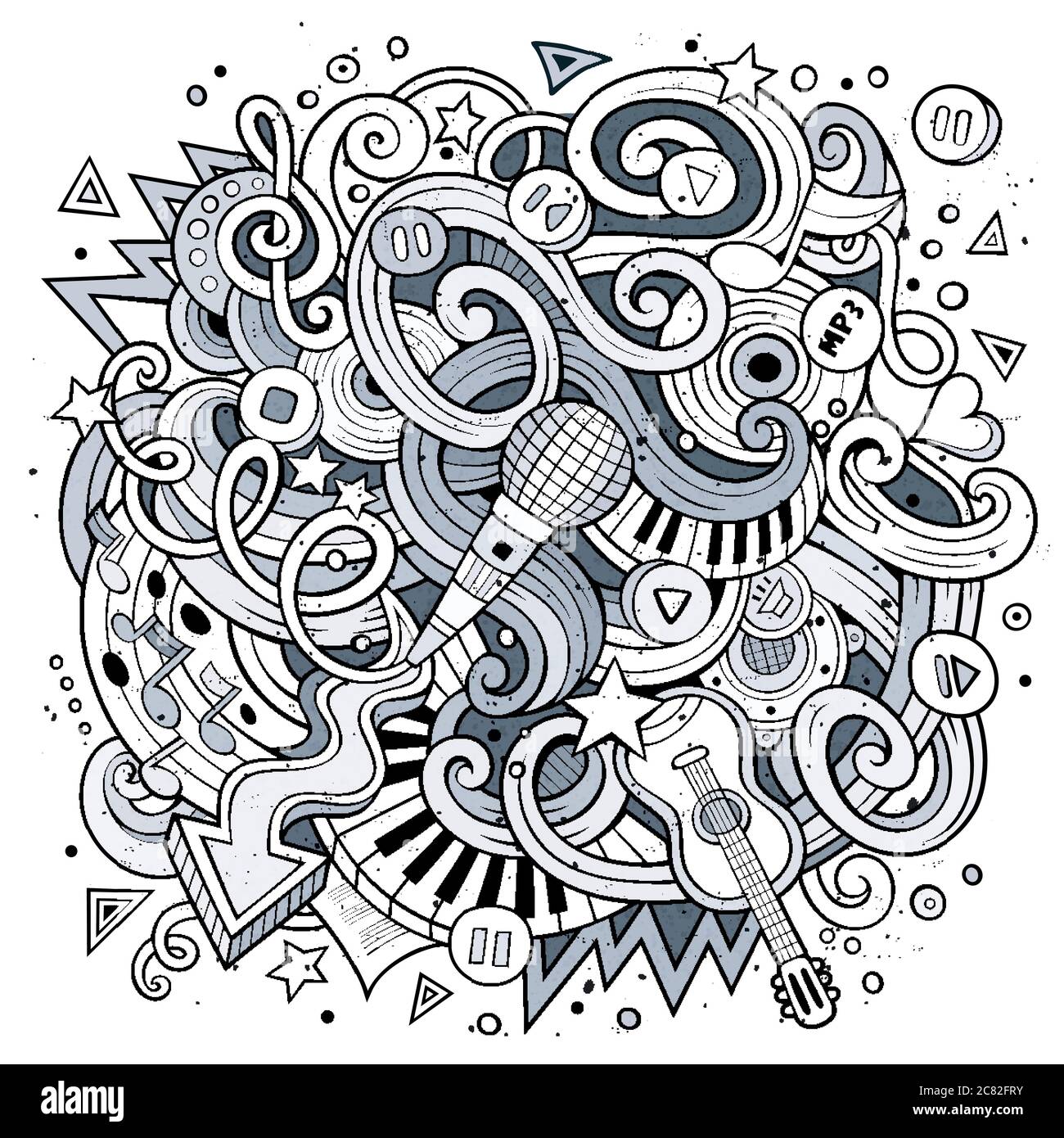 Cartoon hand-drawn doodles Musical illustration Stock Vector Image ...