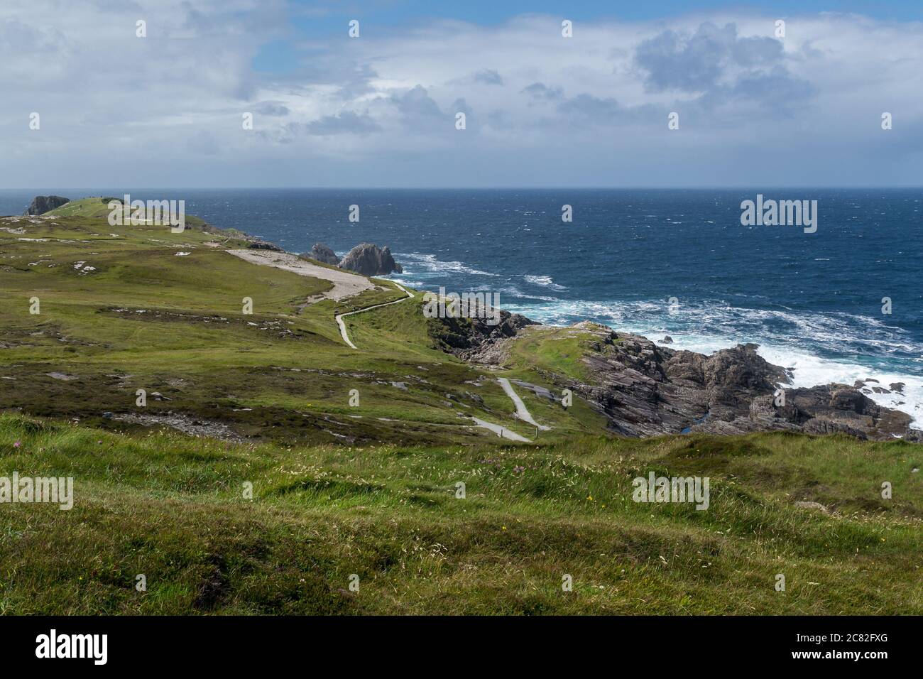 Walking path on the Malin Head, Donegal, Ireland. Wild Atlantic Way