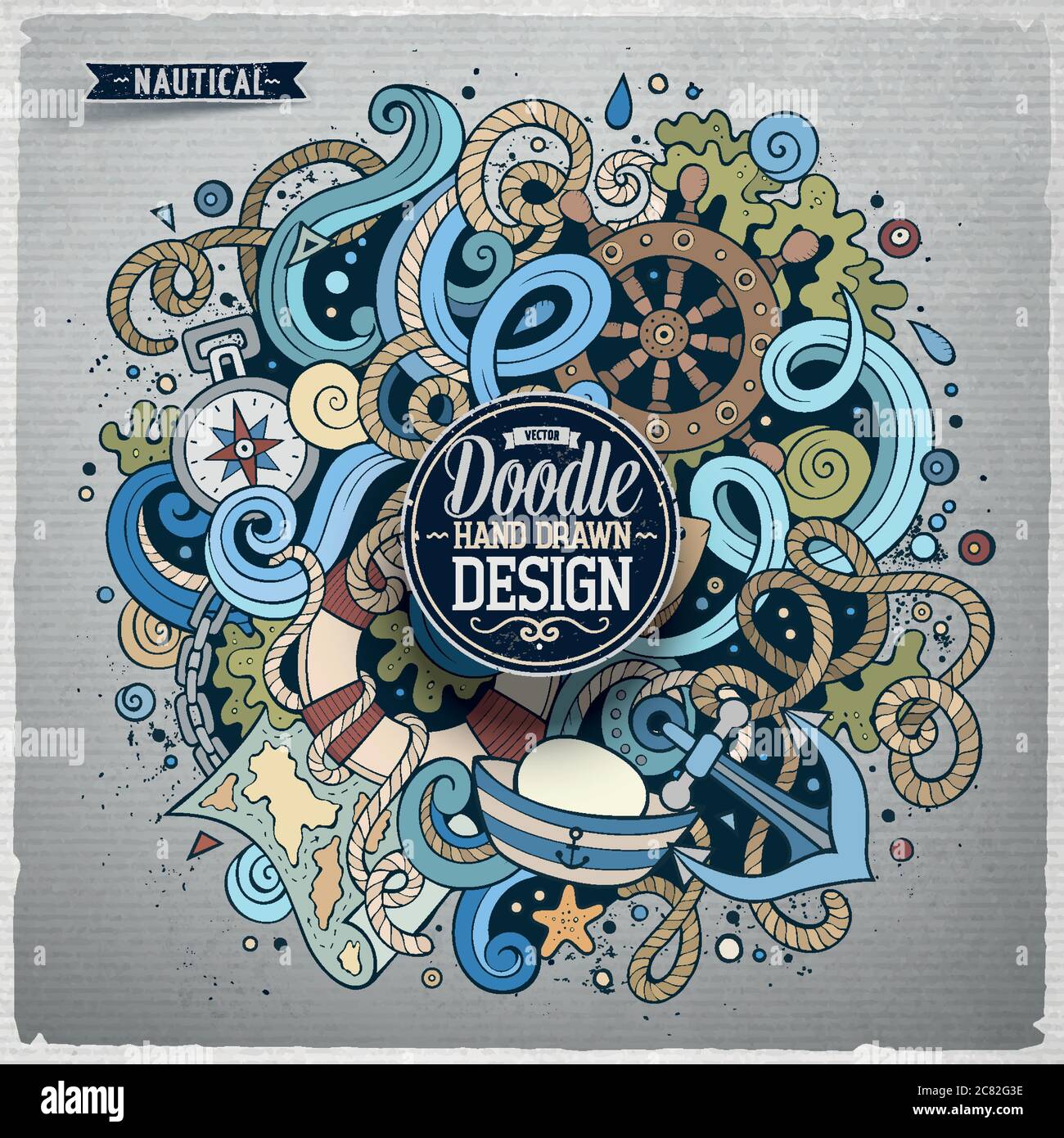 Cartoon vector nautical doodle illustration Stock Vector Image & Art ...