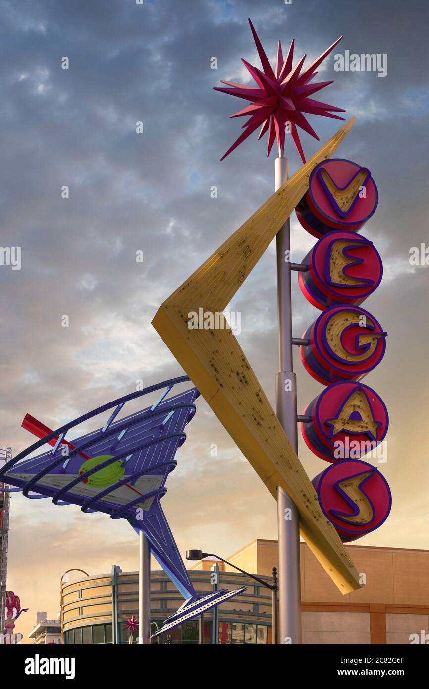Neon lights from the 1950s in the old district of Las Vegas, NV Stock Photo