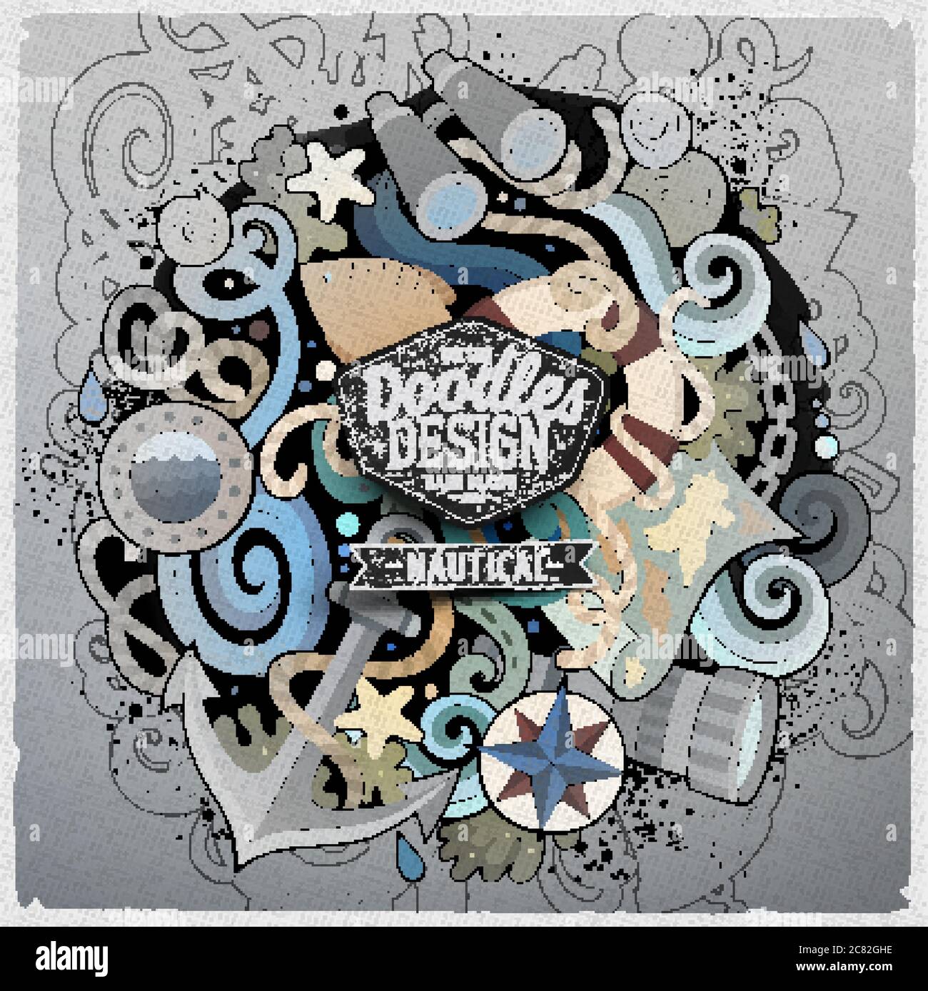 Cartoon vector nautical doodle illustration Stock Vector Image & Art