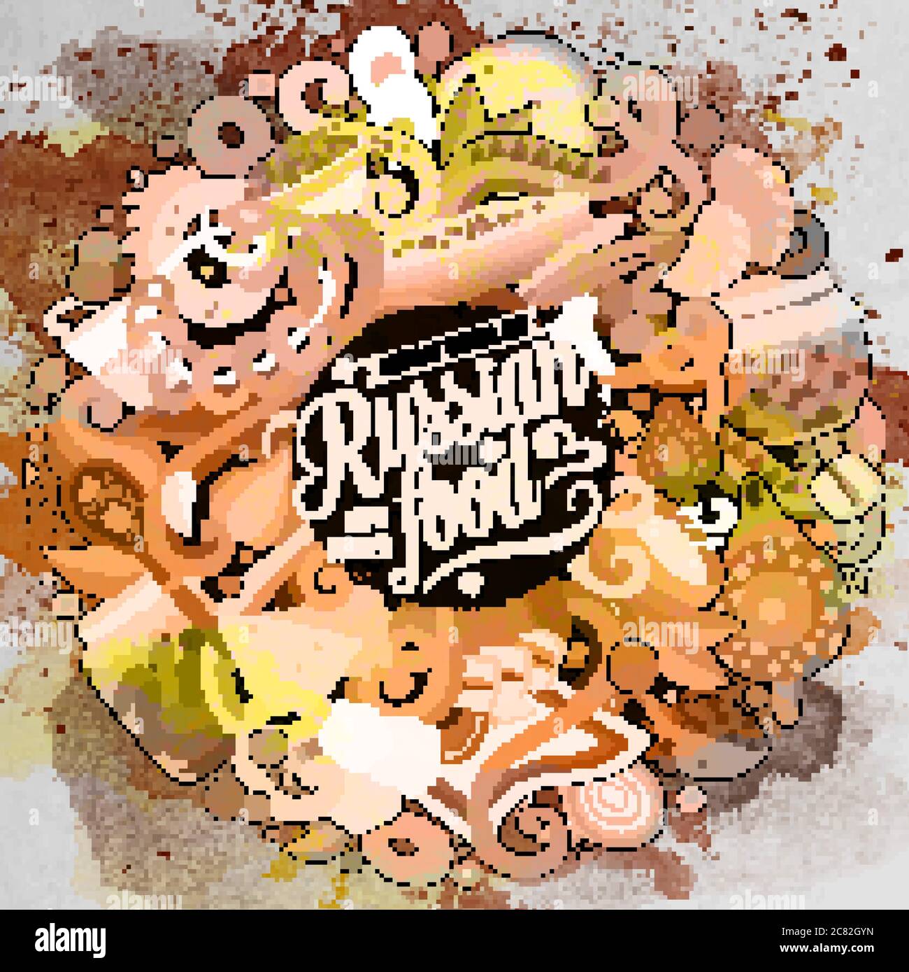 Cartoon cute doodles hand drawn Russian food illustration Stock Vector ...