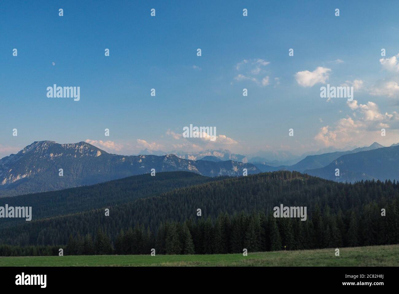evening vibes at Stoisser Alm, alpine foothills Bavaria Stock Photo