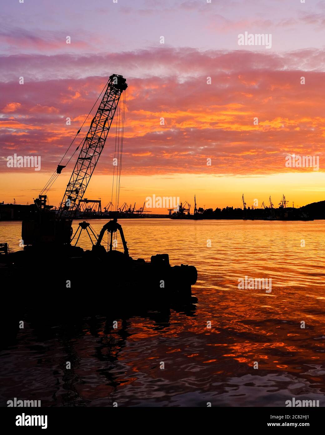 Beautiful Cloudy Sunset Background And Construction Crane Stock Photo ...