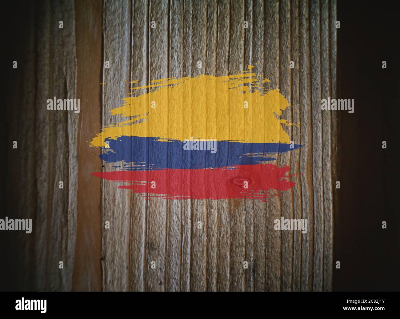 Colombian flag, grunge, on wooden background, 3D illustration Stock Photo