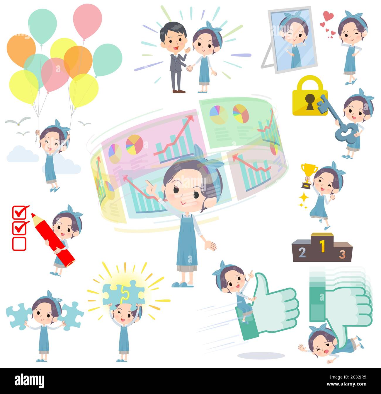 A set of mom on success and positive.There are actions on business and solution as well.It's vector art so it's easy to edit. Stock Vector