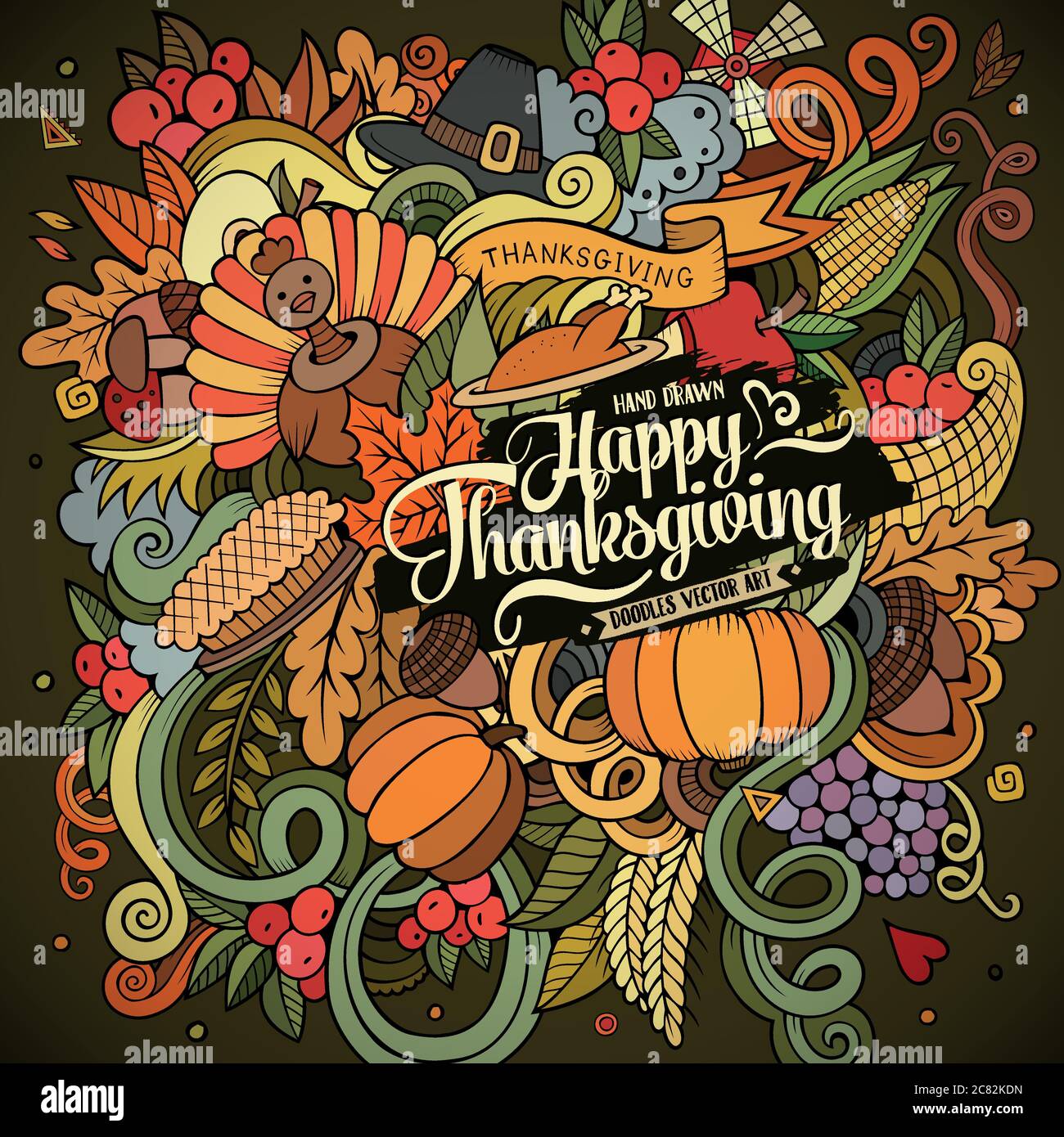 Cartoon vector hand drawn Doodle Thanksgiving illustration Stock Vector ...