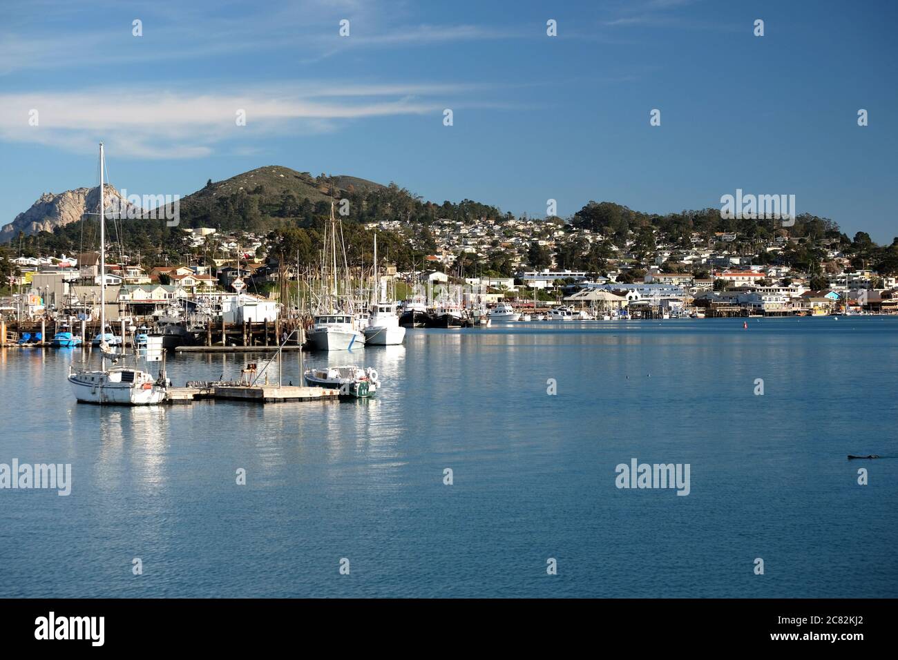 Fishing and recreational boats on a summer afternoon in Morro Bay, California Stock Photo
