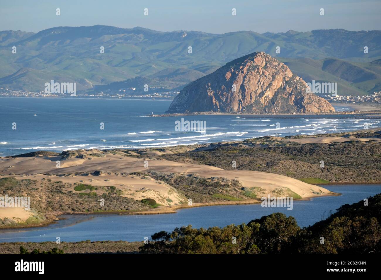 View of Morro Rock and Bay along the Central California Coastline Stock Photo