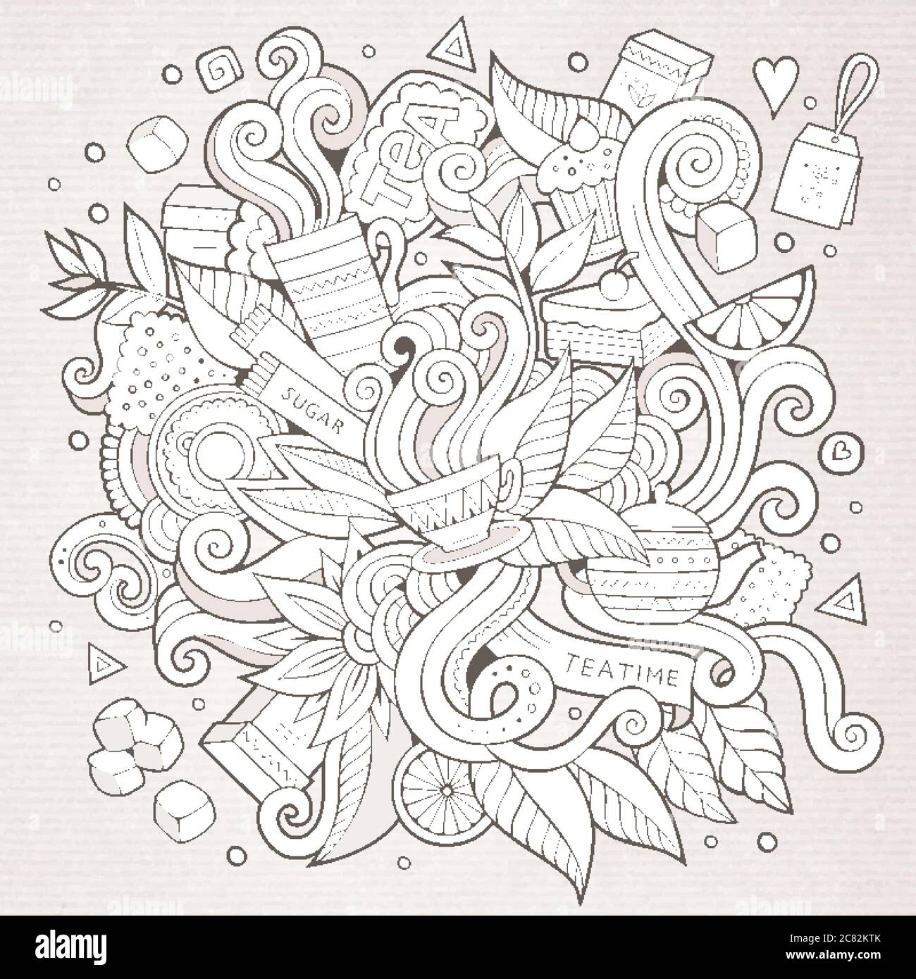 Tea hand lettering and doodles elements background Stock Vector