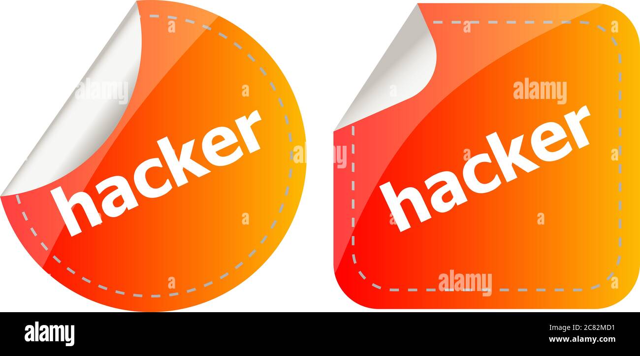 hacker stickers set on white, icon button isolated on white Stock Photo