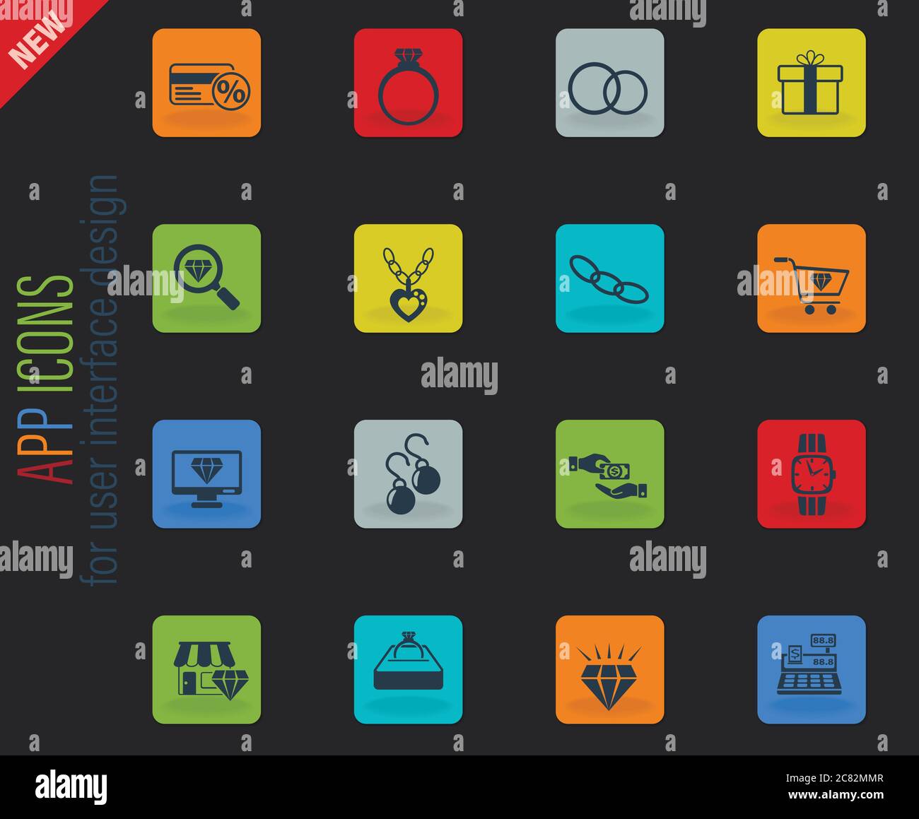 jewerly store icon set Stock Vector