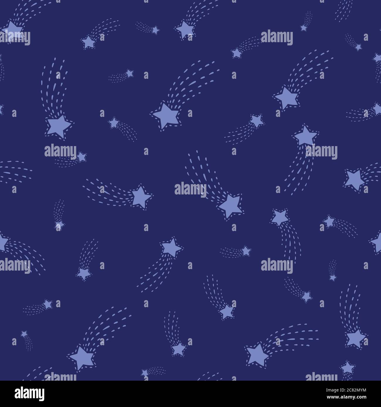 flying comets seamless vector pattern on navy sky Stock Vector