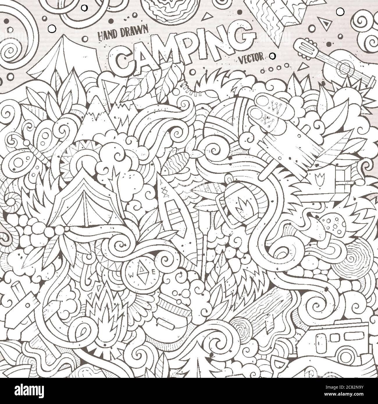 Cartoon hand-drawn doodles camp illustration Stock Vector Image & Art ...