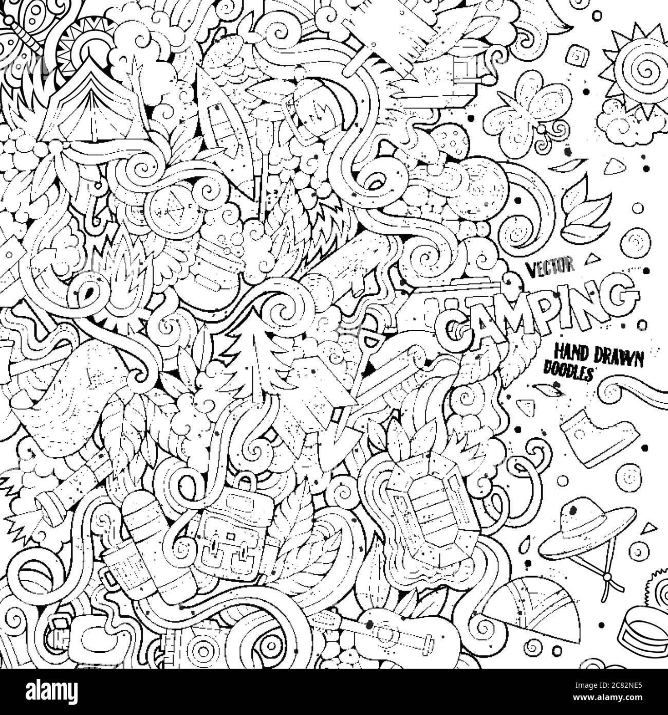 Cartoon hand-drawn doodles camp illustration Stock Vector Image & Art ...
