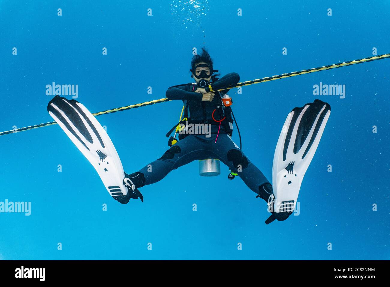 diver waiting at the mandatory safety stop in 5m depth Stock Photo Alamy