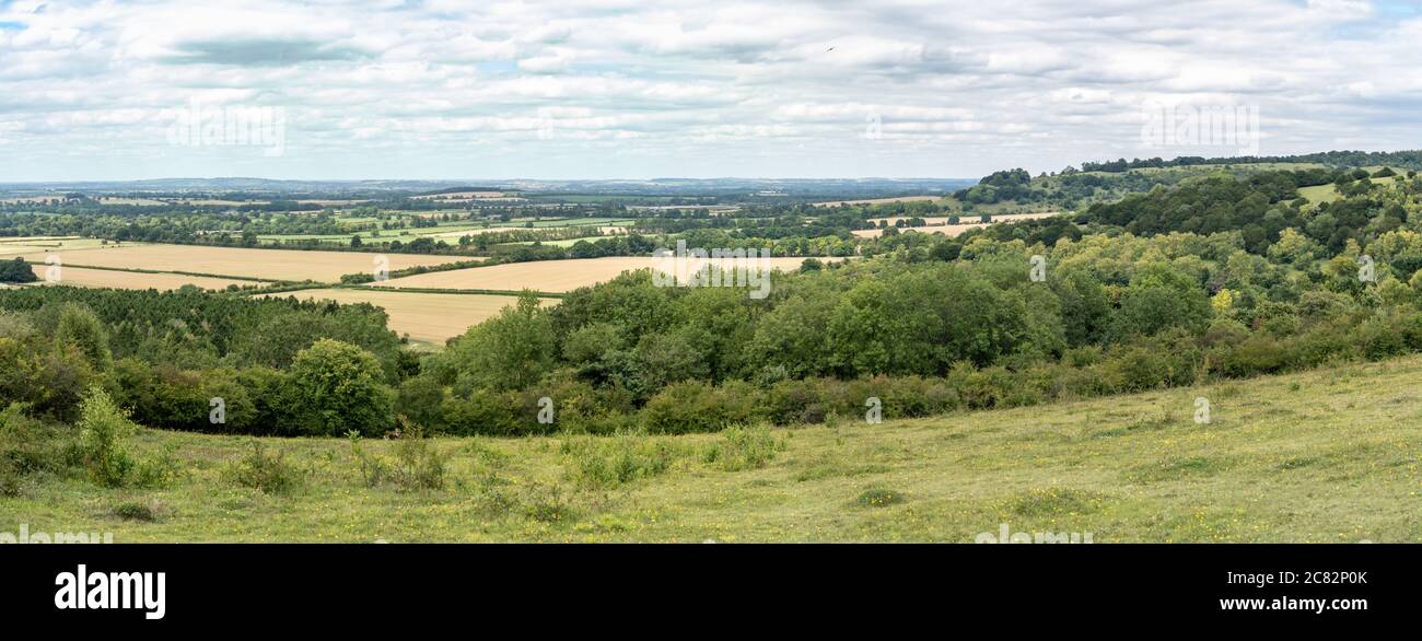 Panorama of Watlington Hill, The Chiltern hills Area of Outstanding Natural Beauty. Oxfordshire, UK Stock Photo