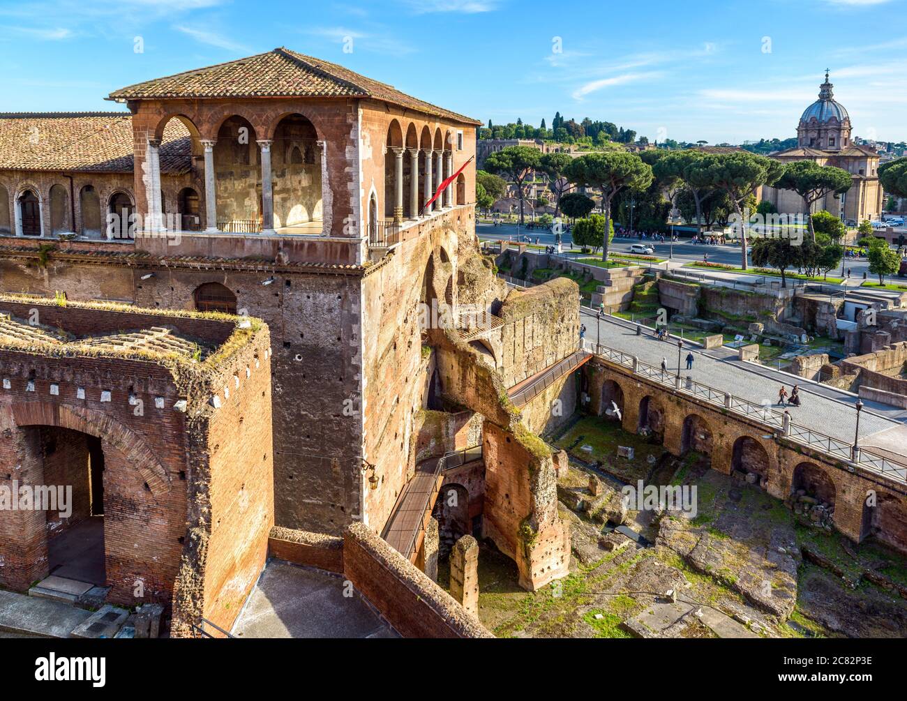House of Knights of Rhodes on Forum of Augustus, Rome, Italy. It is old tourist attraction of Rome. Medieval building and ancient ruins in Roma city c Stock Photo