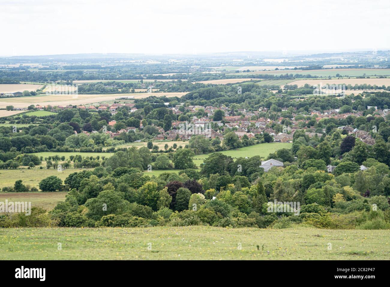 Watlington village from Watlington Hill, The Chiltern hills Area of Outstanding Natural Beauty. Oxfordshire, UK Stock Photo