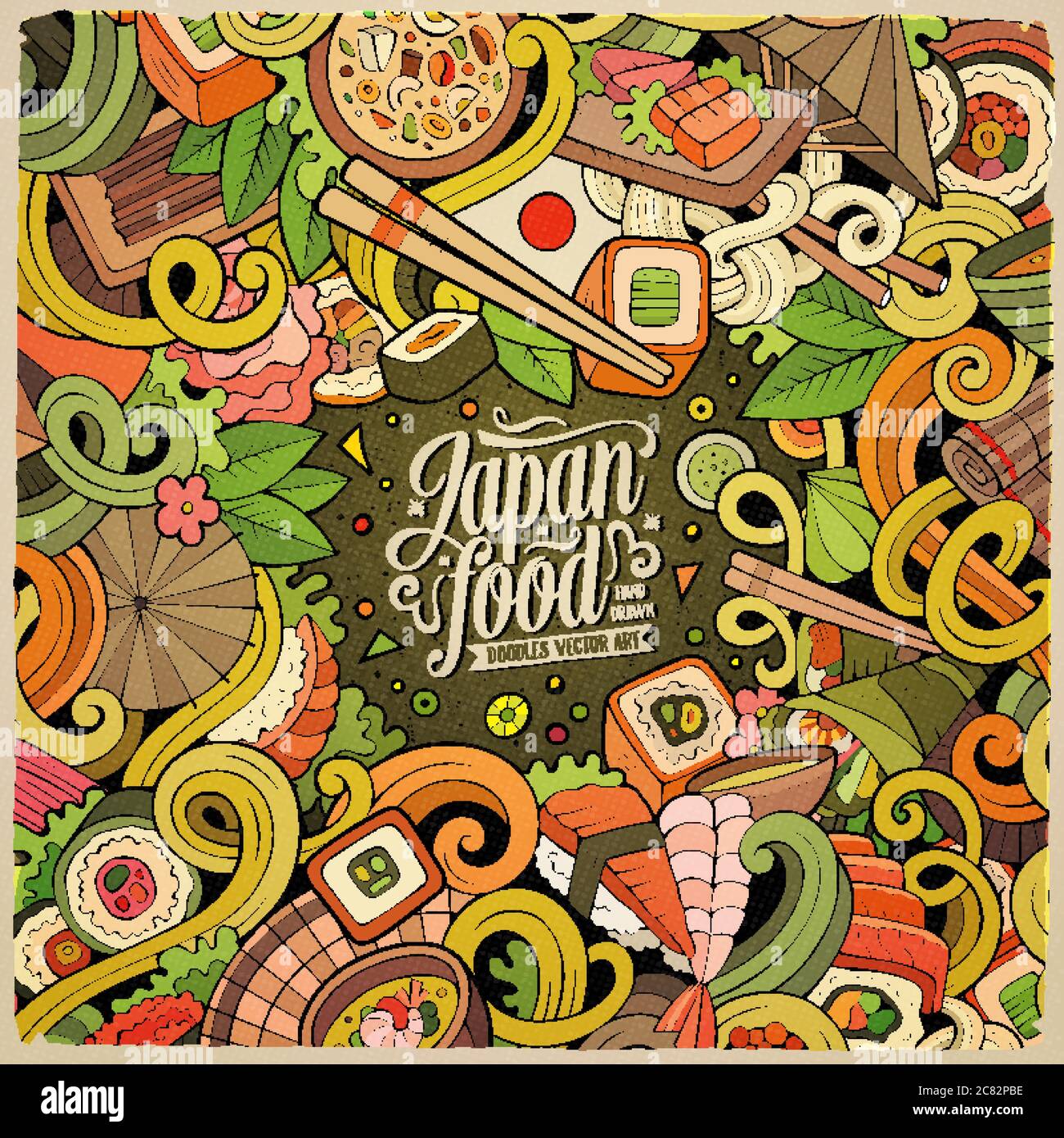 Cartoon hand-drawn doodles Japan food frame Stock Vector Image & Art ...