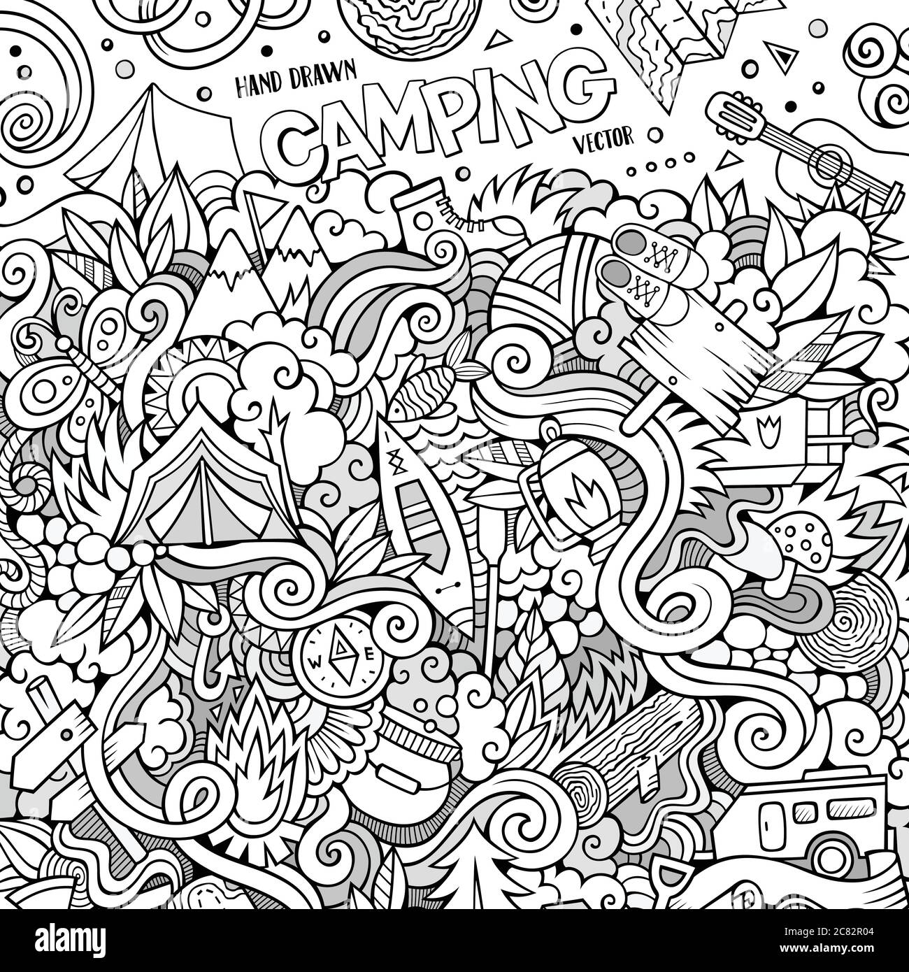 Cartoon hand-drawn doodles camp illustration Stock Vector Image & Art ...
