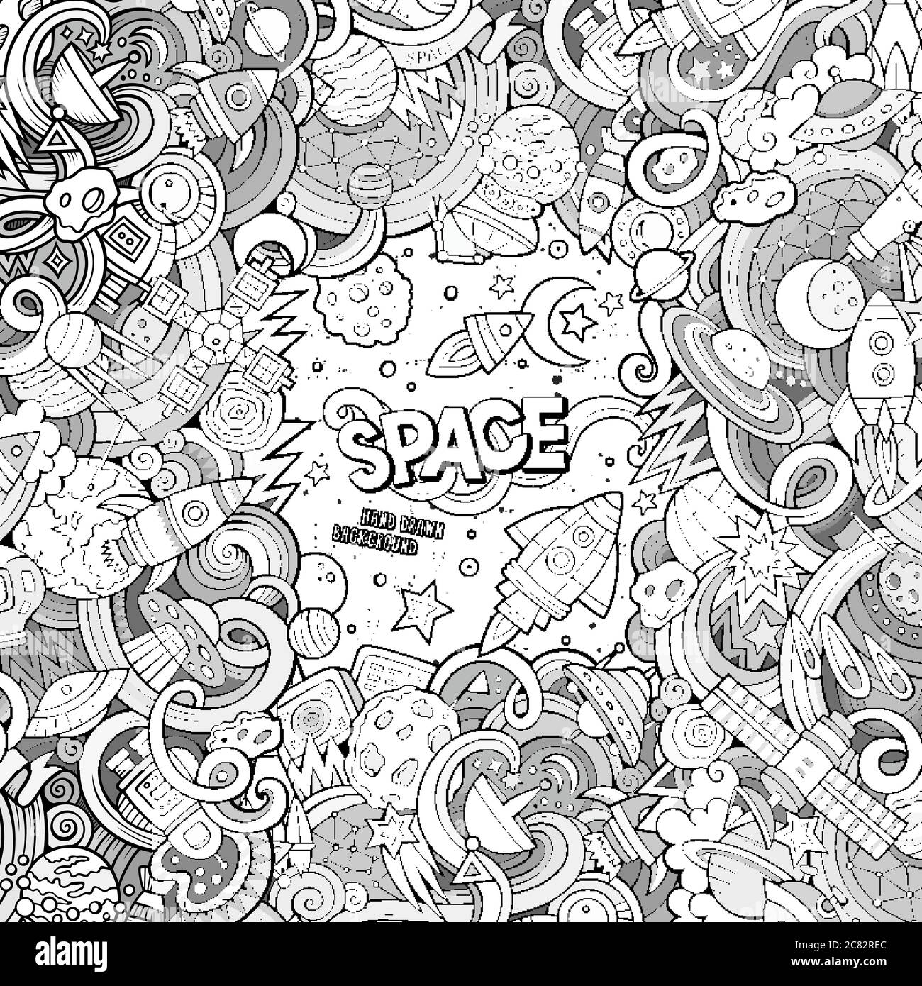 Cartoon cute doodles hand drawn space illustration Stock Vector Image ...