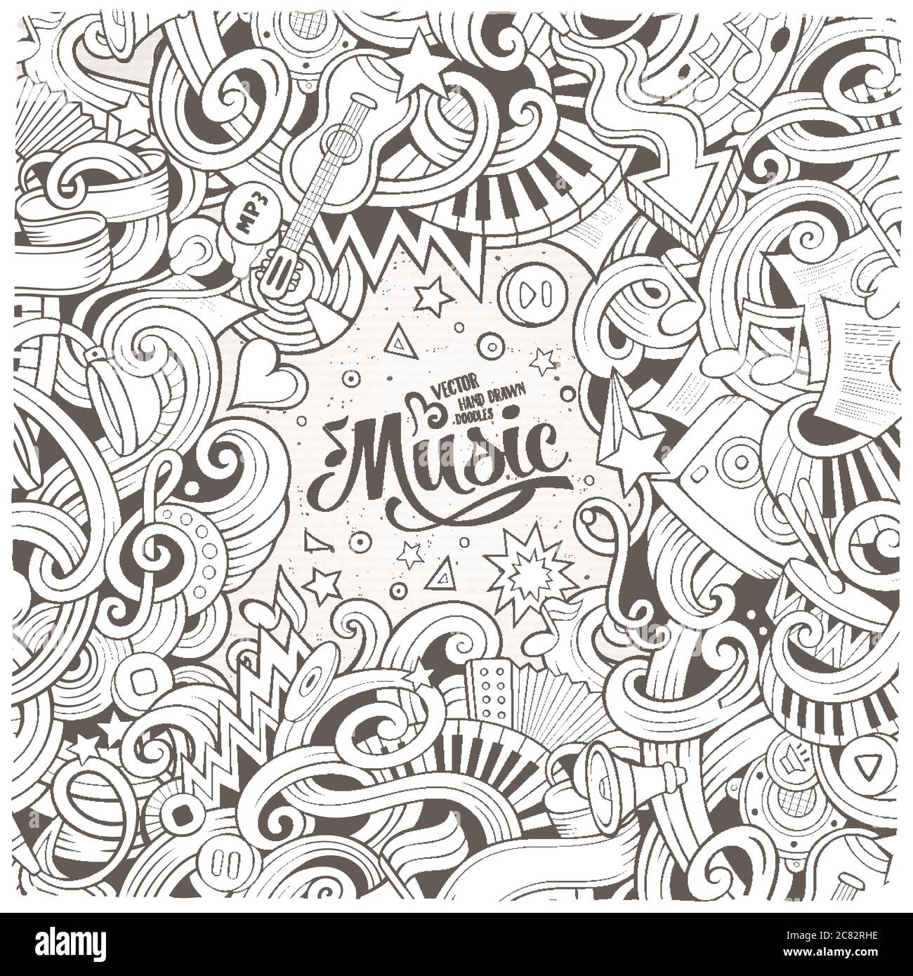 Cartoon hand-drawn doodles Musical illustration Stock Vector Image ...