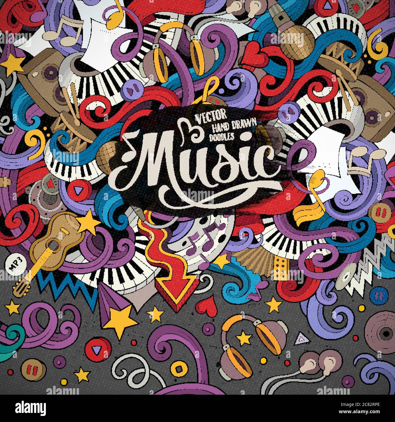 Cartoon hand-drawn doodles Musical illustration Stock Vector Image ...