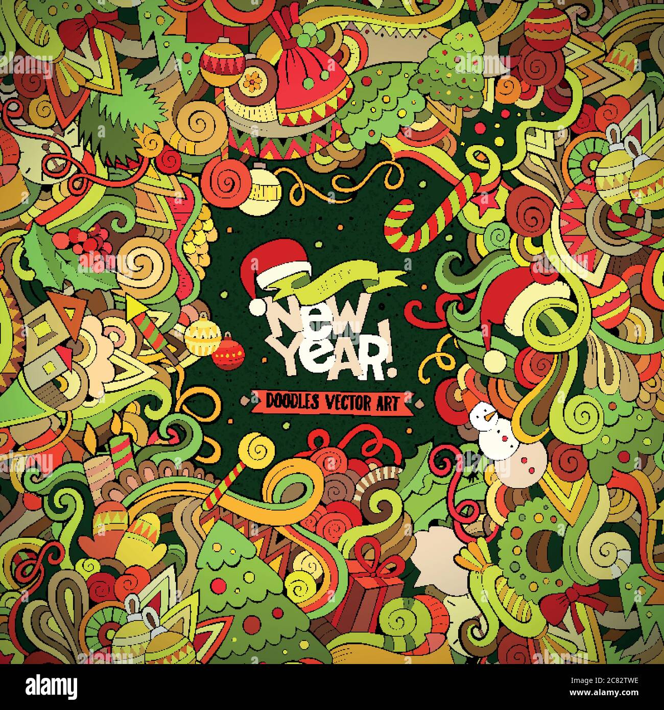 New Year doodles elements frame background Stock Vector Image & Art - Alamy