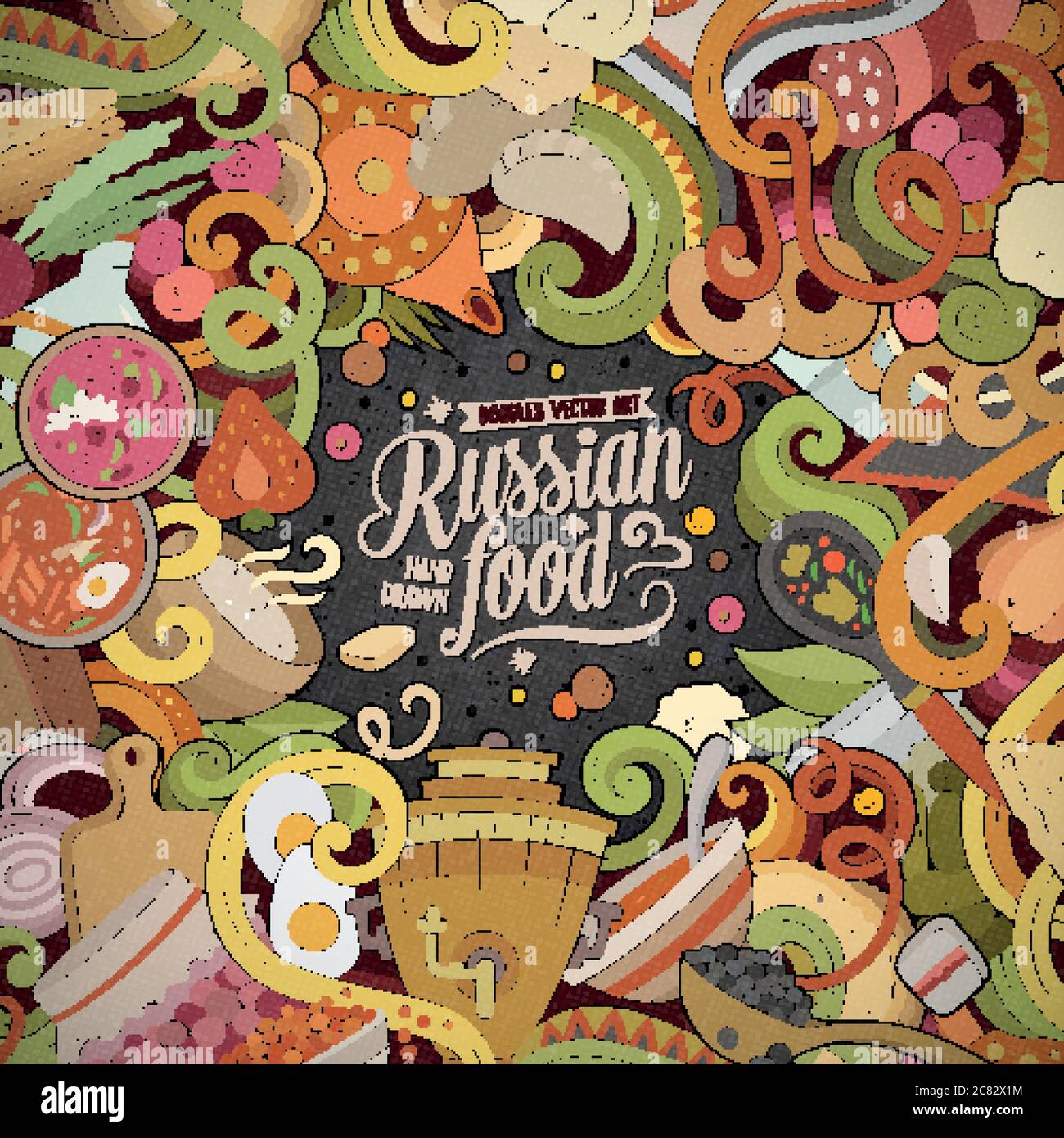 Cartoon cute doodles Russian food frame design Stock Vector Image & Art ...
