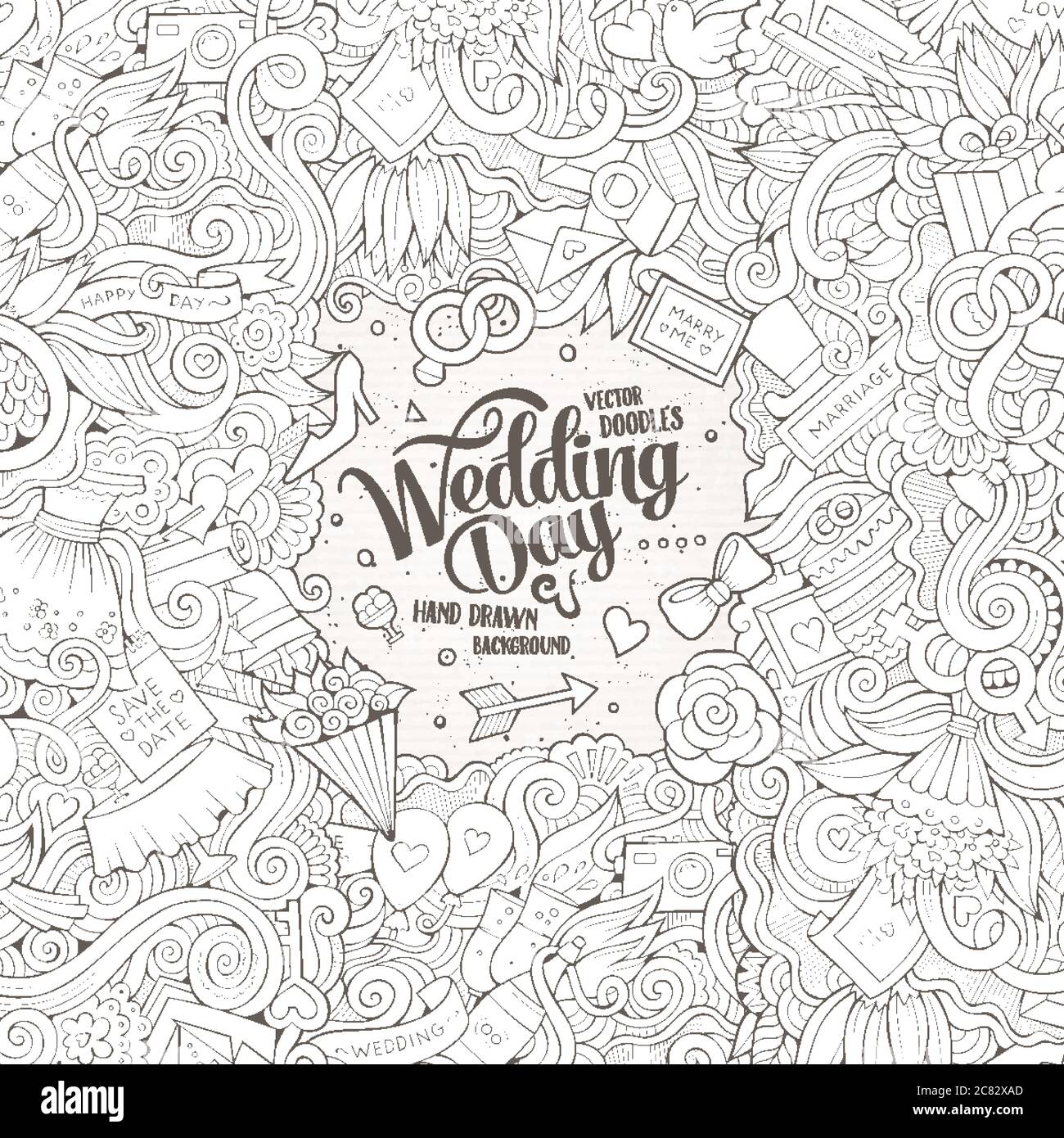 Cartoon cute doodles hand drawn wedding illustration Stock Vector Image ...