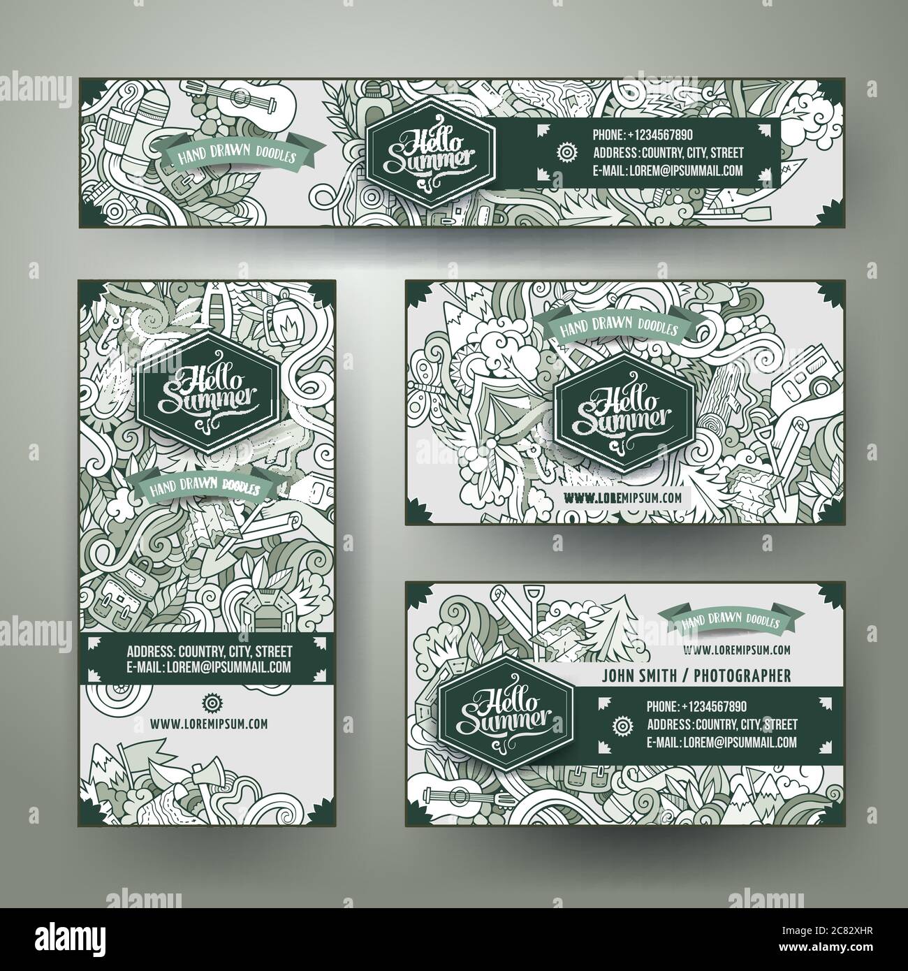 Corporate Identity vector templates set doodles camping theme Stock ...