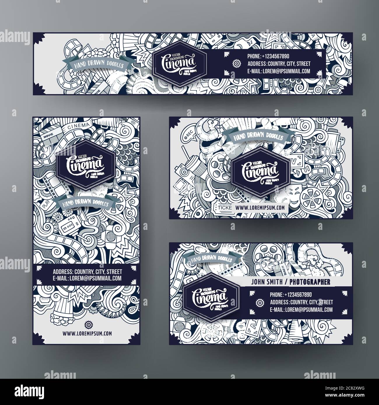 Corporate Identity templates set with doodles cinema theme Stock Vector ...