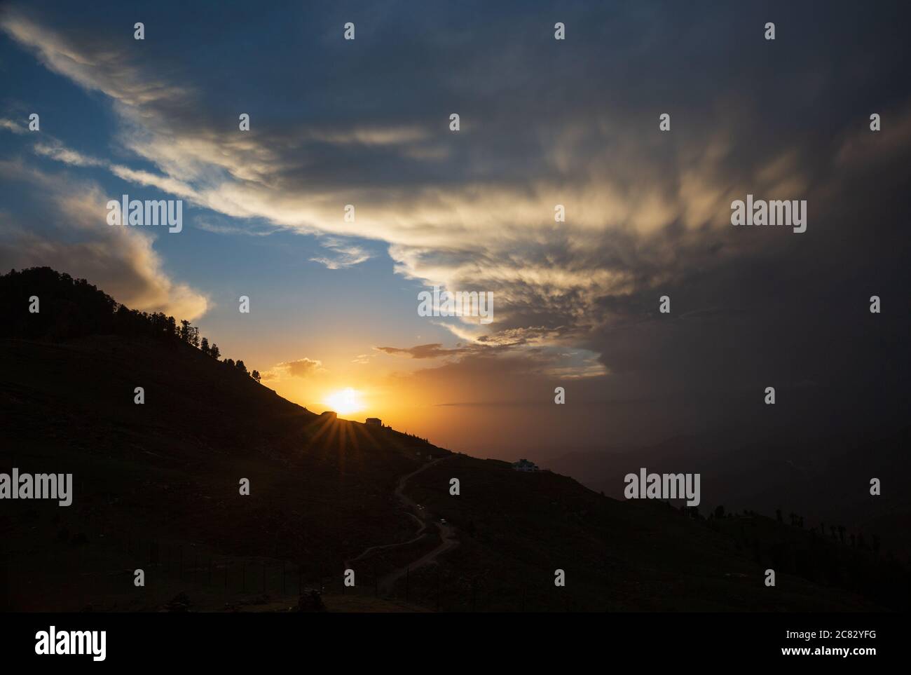 A beautiful sunset from Prashar Lake, Himachal Pradesh, India Stock Photo