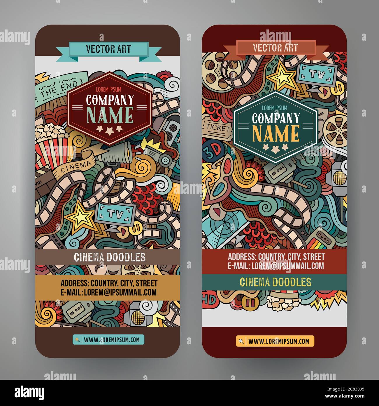 Cartoon vector doodles cinema banners Stock Vector Image & Art - Alamy